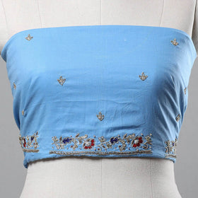 Blue Zardozi Hand Embroidery Cotton Plain Blouse Piece