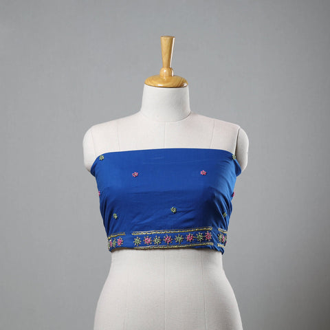 Blue - zardozi hand embroidery cotton plain blouse piece 03