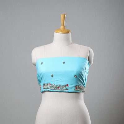 Blue - zardozi hand embroidery cotton plain blouse piece 09