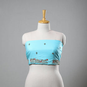 Blue - zardozi hand embroidery cotton plain blouse piece 09