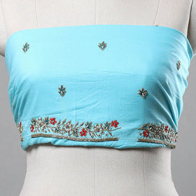 Blue - zardozi hand embroidery cotton plain blouse piece 09
