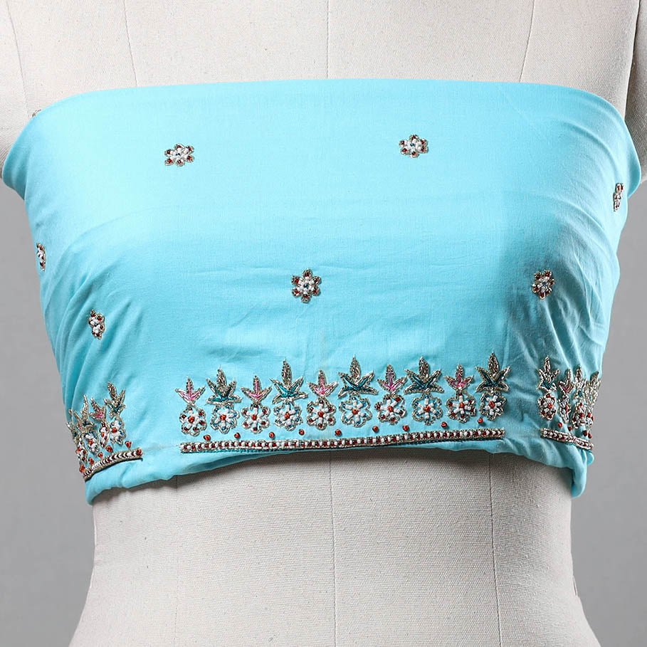 Blue - zardozi hand embroidery cotton plain blouse piece 12