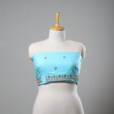 Blue - zardozi hand embroidery cotton plain blouse piece 12