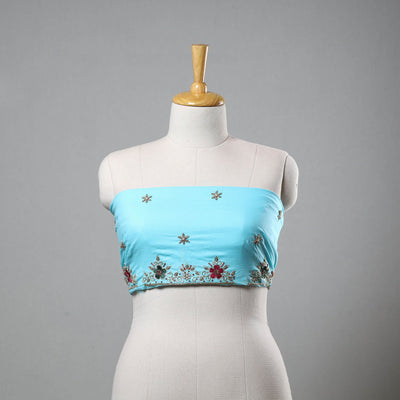 Blue - zardozi hand embroidery cotton plain blouse piece 23