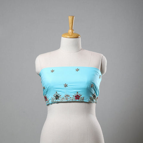 Blue - zardozi hand embroidery cotton plain blouse piece 23