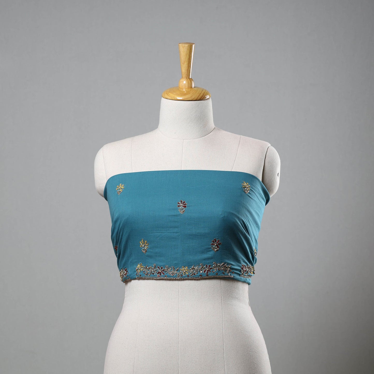 Blue - zardozi hand embroidery cotton plain blouse piece 29