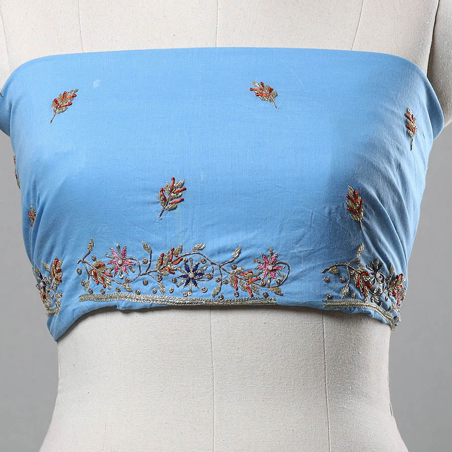 Blue - zardozi hand embroidery cotton plain blouse piece 31