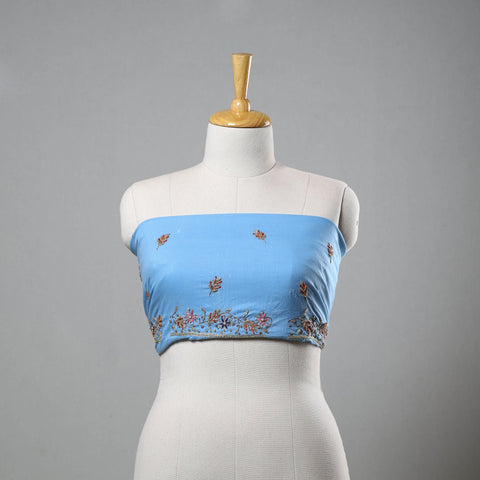 Blue - zardozi hand embroidery cotton plain blouse piece 31