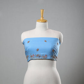 Blue - zardozi hand embroidery cotton plain blouse piece 31