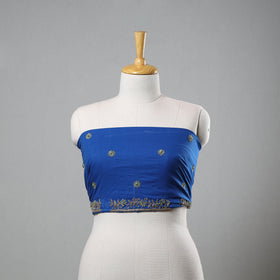 Blue - zardozi hand embroidery cotton plain blouse piece 33