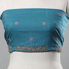 Blue Zardozi Hand Embroidery Cotton Plain Blouse Piece