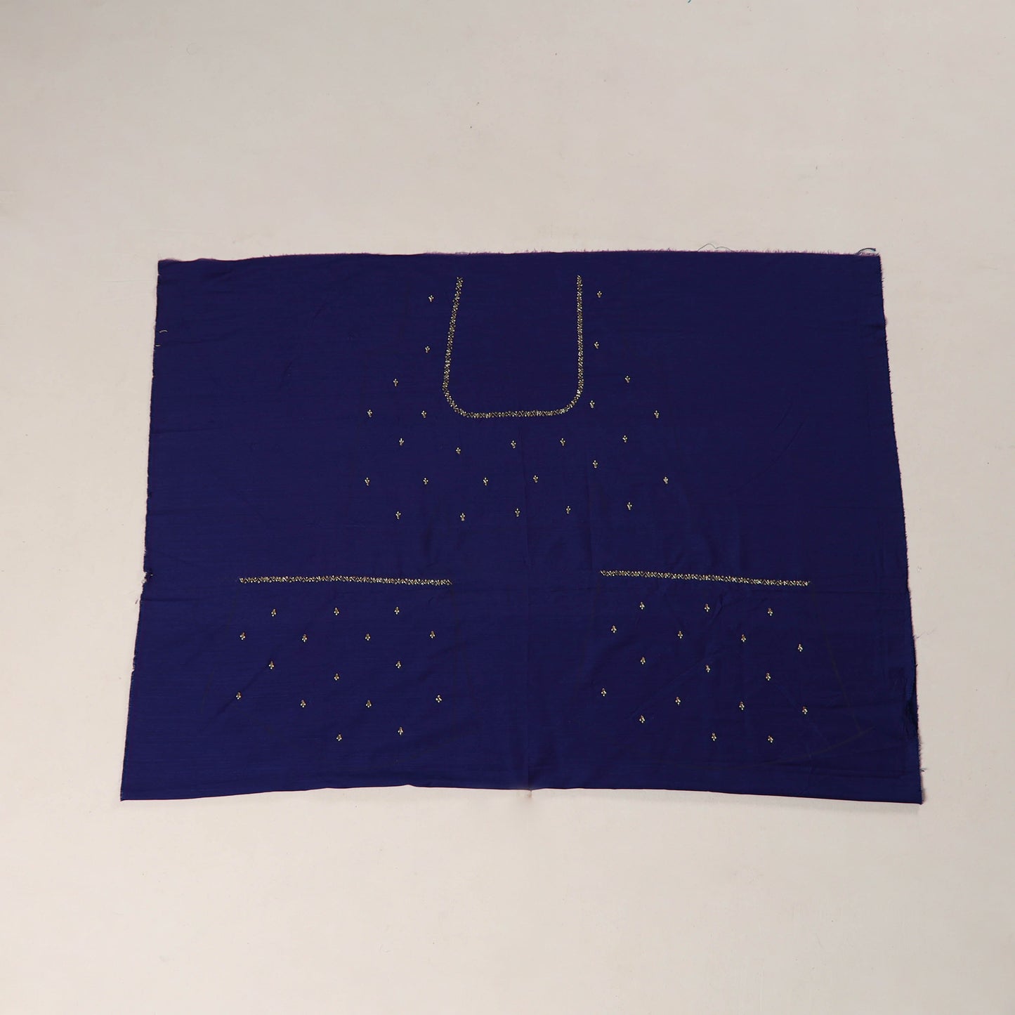 Blue - zardozi hand embroidery slub silk plain blouse piece