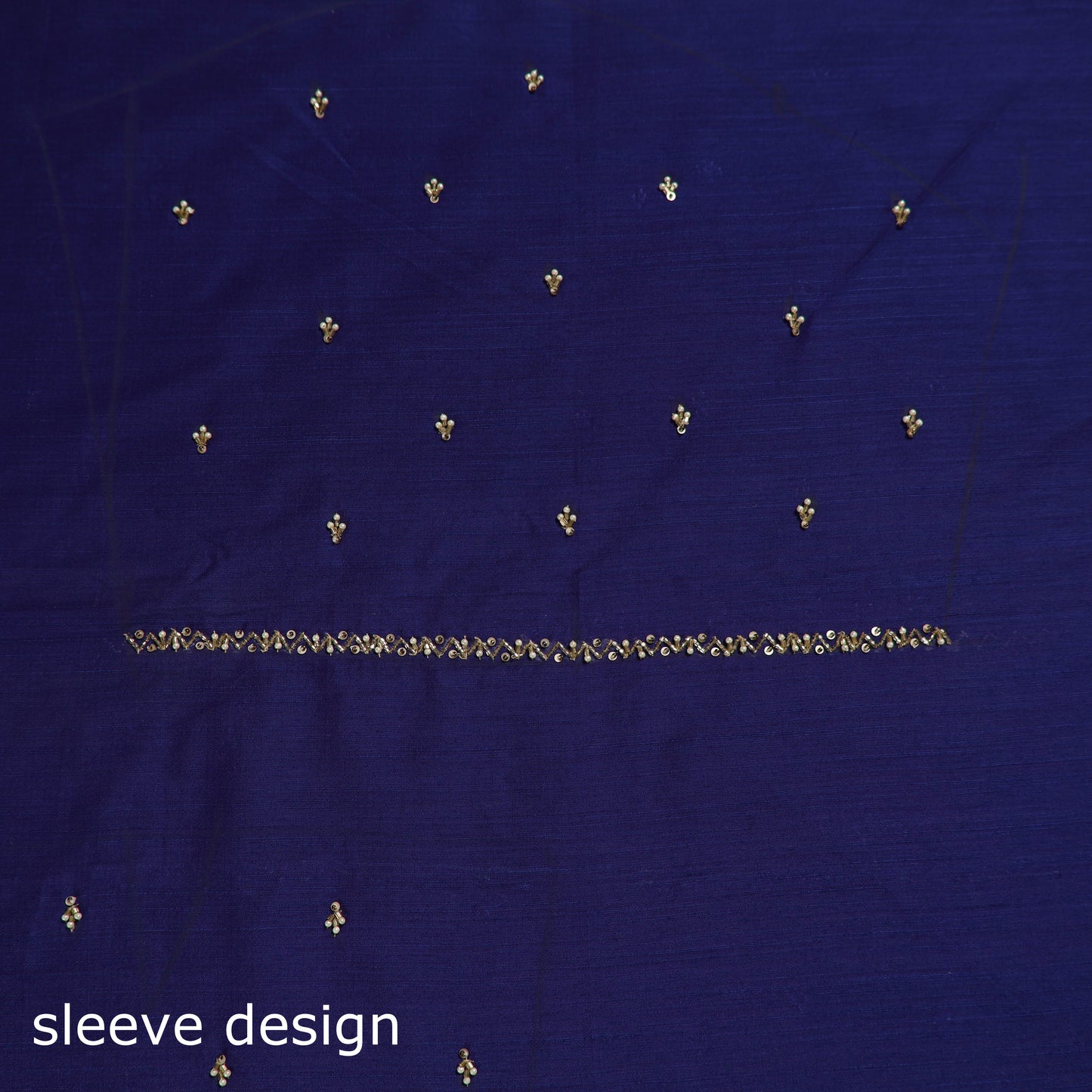 Blue - zardozi hand embroidery slub silk plain blouse piece