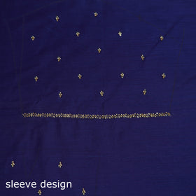 Blue - zardozi hand embroidery slub silk plain blouse piece