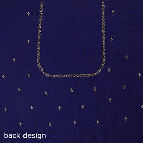 Blue - zardozi hand embroidery slub silk plain blouse piece