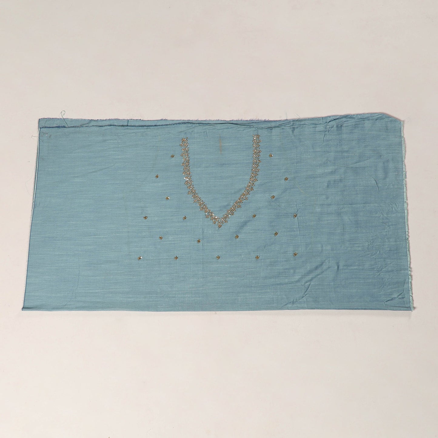 Blue - zardozi hand embroidery slub silk plain blouse piece