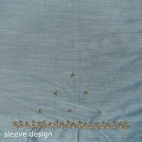 Blue - zardozi hand embroidery slub silk plain blouse piece