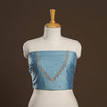 Blue - zardozi hand embroidery slub silk plain blouse piece