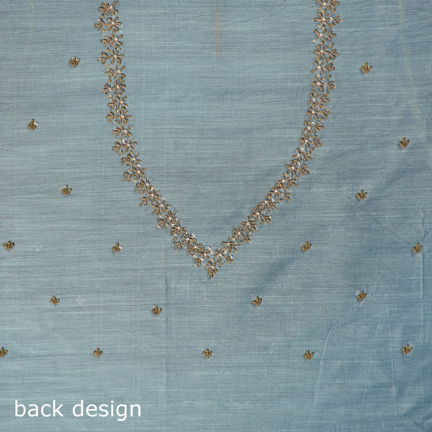 Blue - zardozi hand embroidery slub silk plain blouse piece