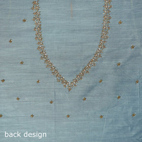 Blue - zardozi hand embroidery slub silk plain blouse piece