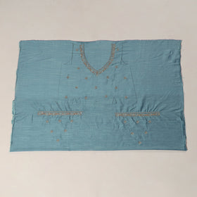 Blue - zardozi hand embroidery slub silk plain blouse piece
