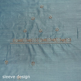 Blue - zardozi hand embroidery slub silk plain blouse piece