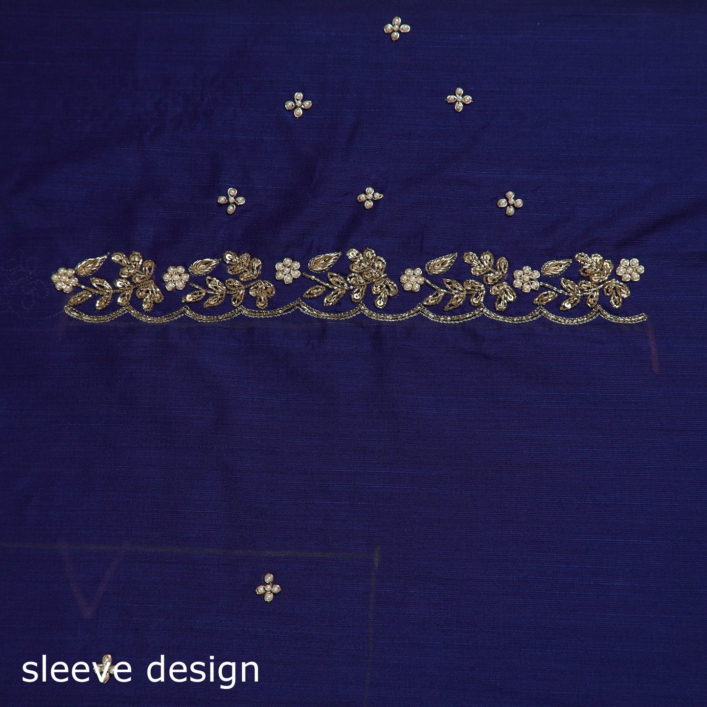 Blue - zardozi hand embroidery slub silk plain blouse piece