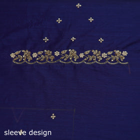 Blue - zardozi hand embroidery slub silk plain blouse piece