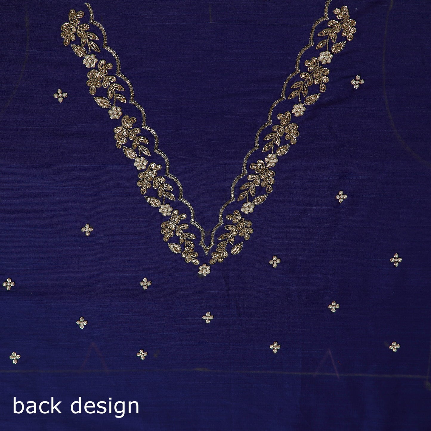 Blue - zardozi hand embroidery slub silk plain blouse piece