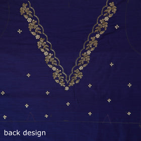 Blue - zardozi hand embroidery slub silk plain blouse piece