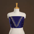Blue - zardozi hand embroidery slub silk plain blouse piece