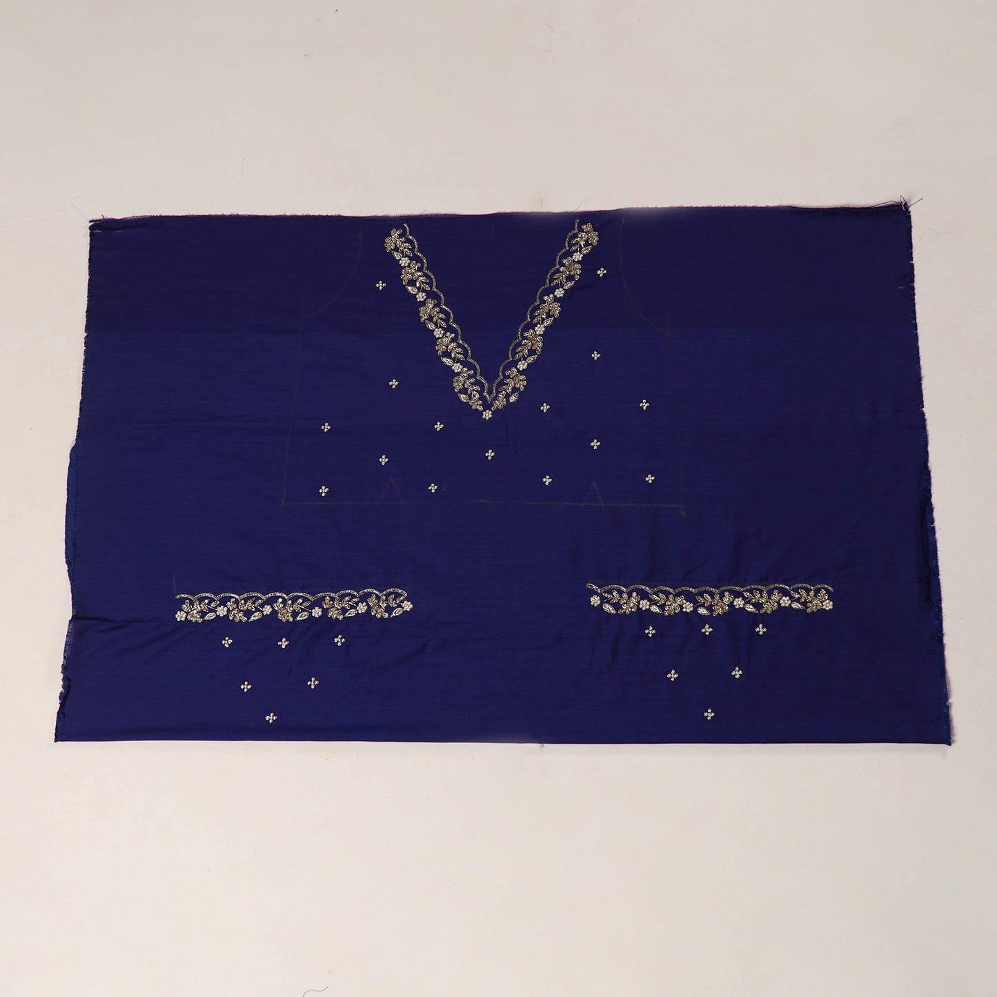 Blue - zardozi hand embroidery slub silk plain blouse piece