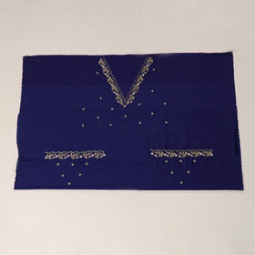 Blue - zardozi hand embroidery slub silk plain blouse piece