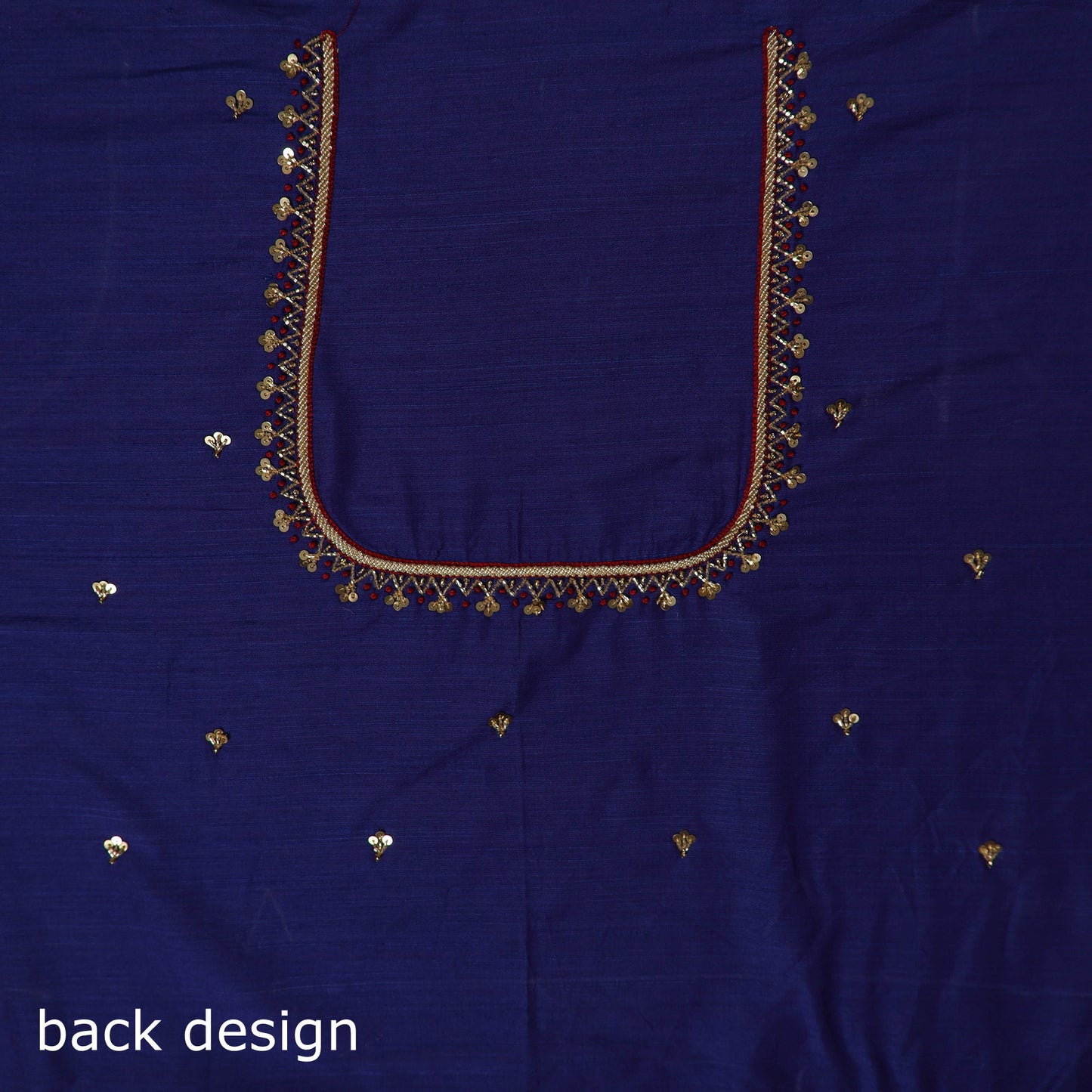 Blue - zardozi hand embroidery slub silk plain blouse piece