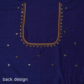 Blue - zardozi hand embroidery slub silk plain blouse piece