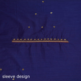 Blue - zardozi hand embroidery slub silk plain blouse piece