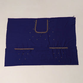 Blue - zardozi hand embroidery slub silk plain blouse piece