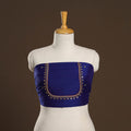 Blue - zardozi hand embroidery slub silk plain blouse piece