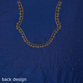 Blue - zardozi hand embroidery slub silk plain blouse piece