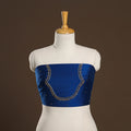 Blue - zardozi hand embroidery slub silk plain blouse piece