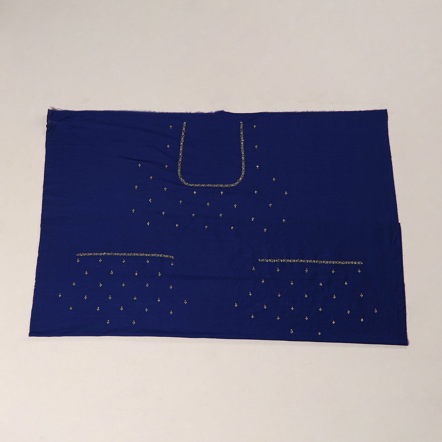 Blue - zardozi hand embroidery slub silk plain blouse piece