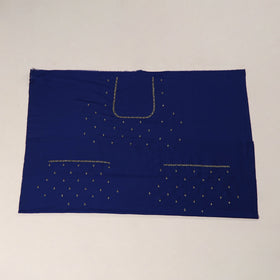 Blue - zardozi hand embroidery slub silk plain blouse piece