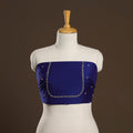 Blue - zardozi hand embroidery slub silk plain blouse piece