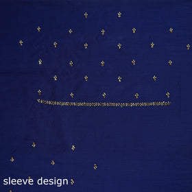 Blue - zardozi hand embroidery slub silk plain blouse piece