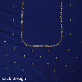 Blue - zardozi hand embroidery slub silk plain blouse piece