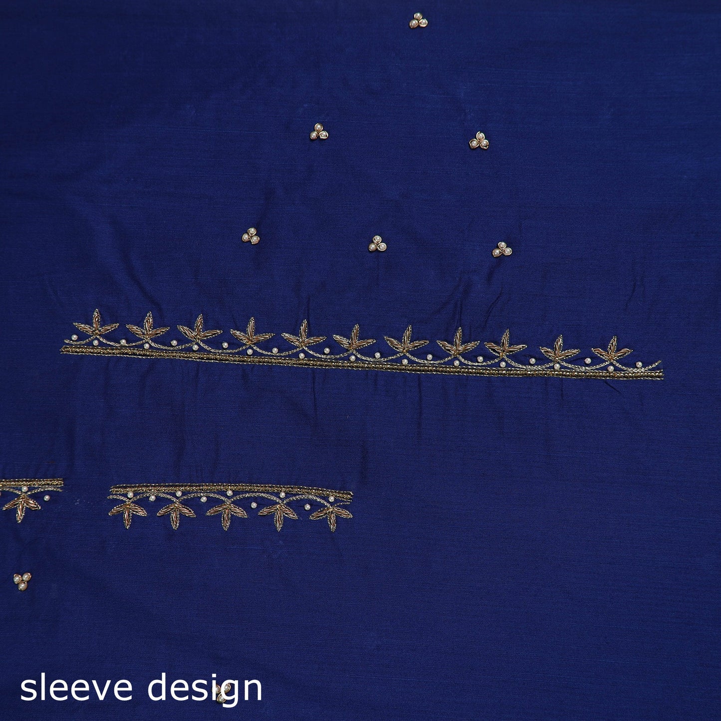 Blue - zardozi hand embroidery slub silk plain blouse piece