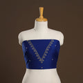 Blue - zardozi hand embroidery slub silk plain blouse piece