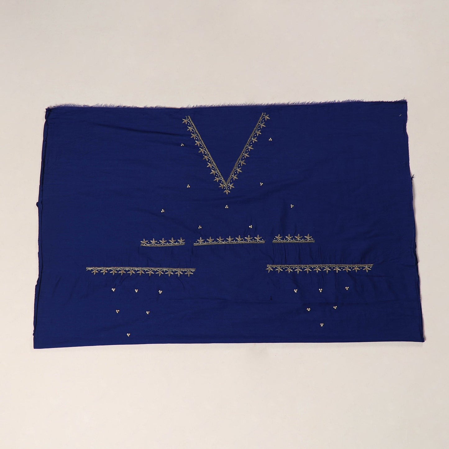 Blue - zardozi hand embroidery slub silk plain blouse piece