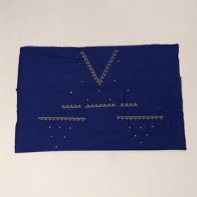 Blue - zardozi hand embroidery slub silk plain blouse piece