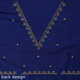 Blue - zardozi hand embroidery slub silk plain blouse piece